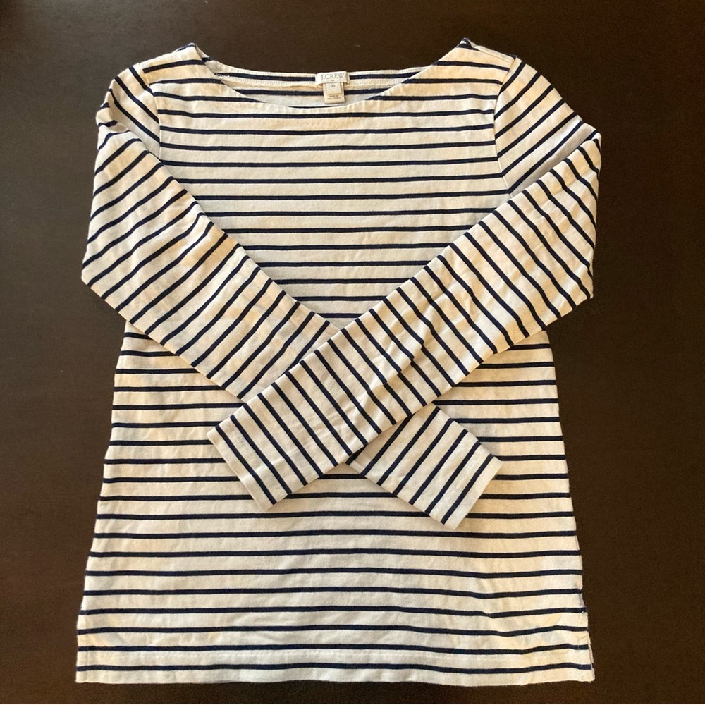 Striped Boatneck Long-Sleeve Top - Navy & White